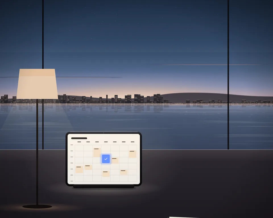 Illustration: an open travel document beside a tablet calendar