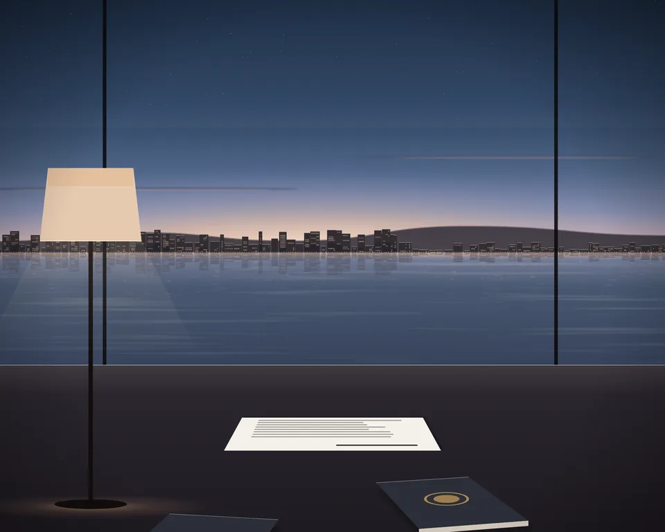 Illustration: two closed travel documents and a sheet on a desk